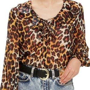 Topshop Size‎ 6 Leopard Ruffle Blouse
